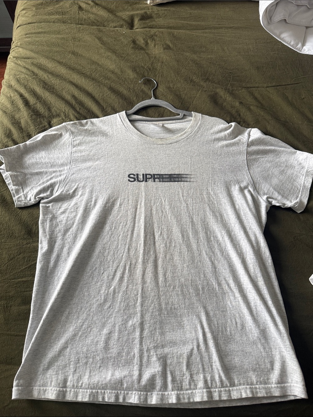 Supreme Light Gray Distressed Logo Tee